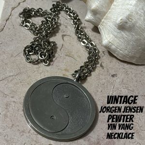 Vintage Pewter Yin & Yang Pendant Style Necklace-Made in Denmark-MCM